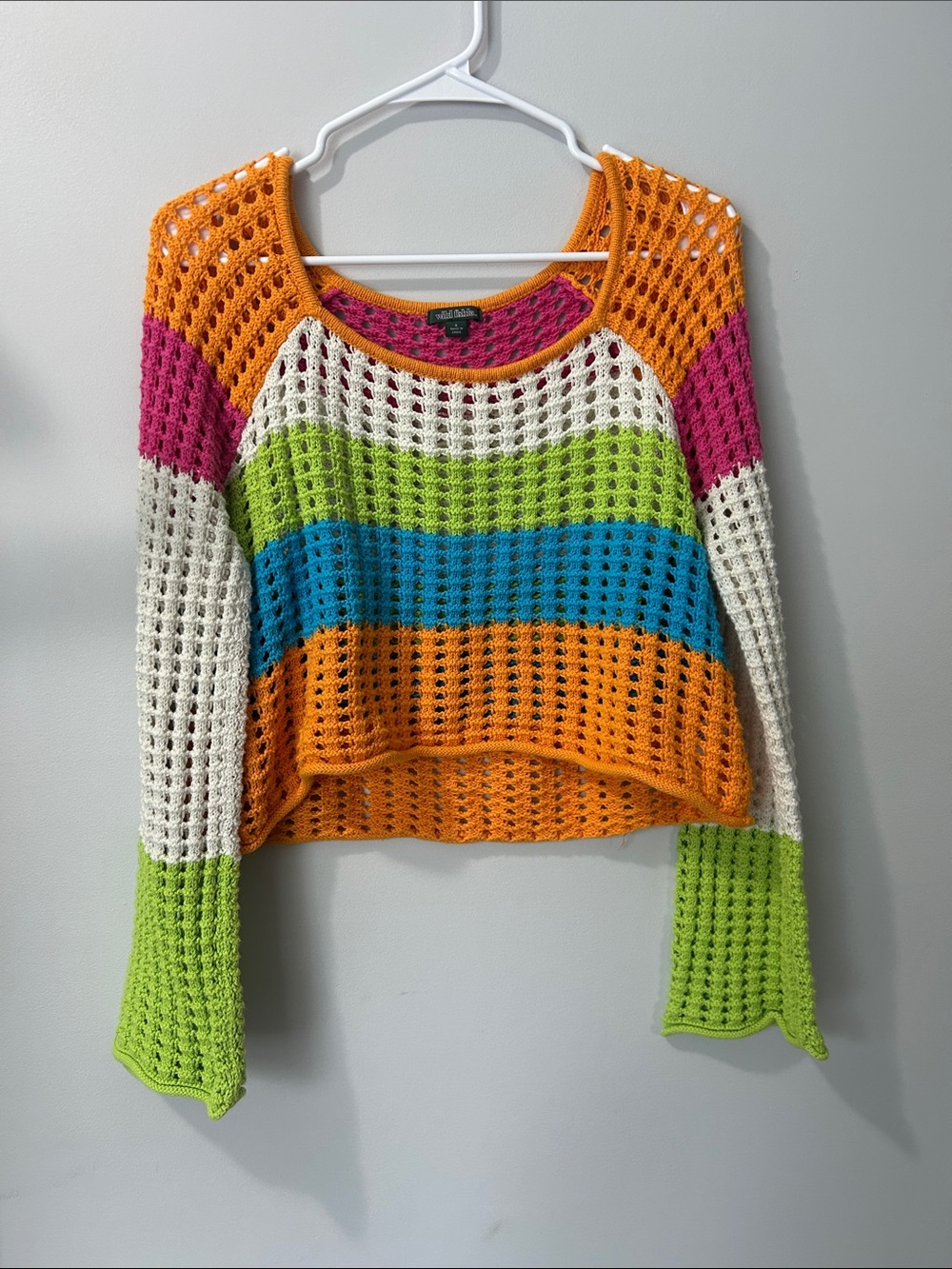 wild fable Pink and Orange Crochet Open-Knit Top